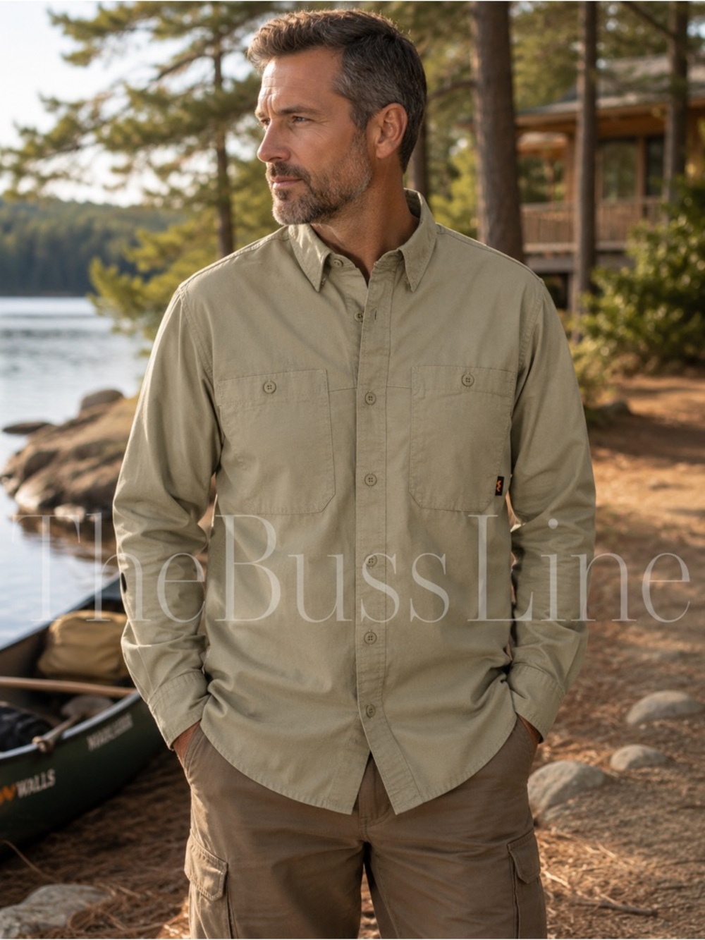 Walls Men’s Large Khaki Long Sleeve Outdoor Work Shirt Button Up Utility Pockets